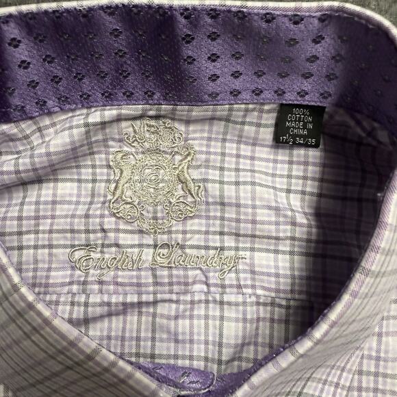 Lot of 4 English Laundry Dress Shirt Men's 17 34/35 Purple Blue Flip Cuff Logo - Picture 11 of 16